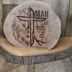 Oak hand burned round with detail