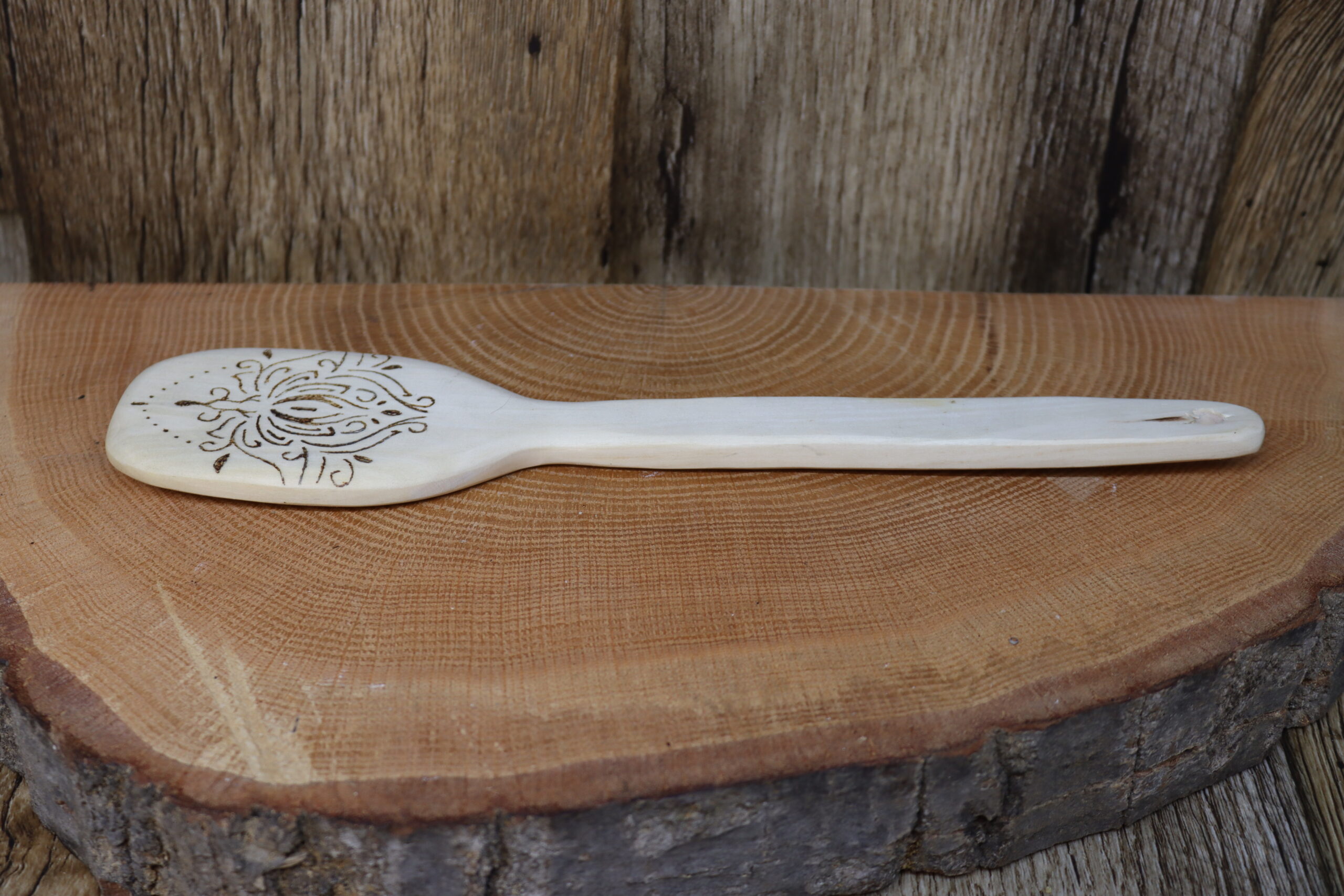 Aspen wood with hand burned graphic