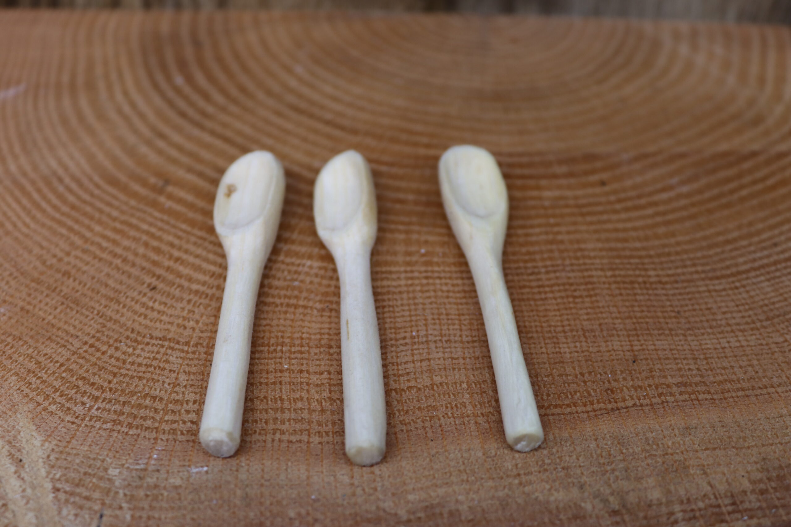 Miniature basswood salt/pepper spoons