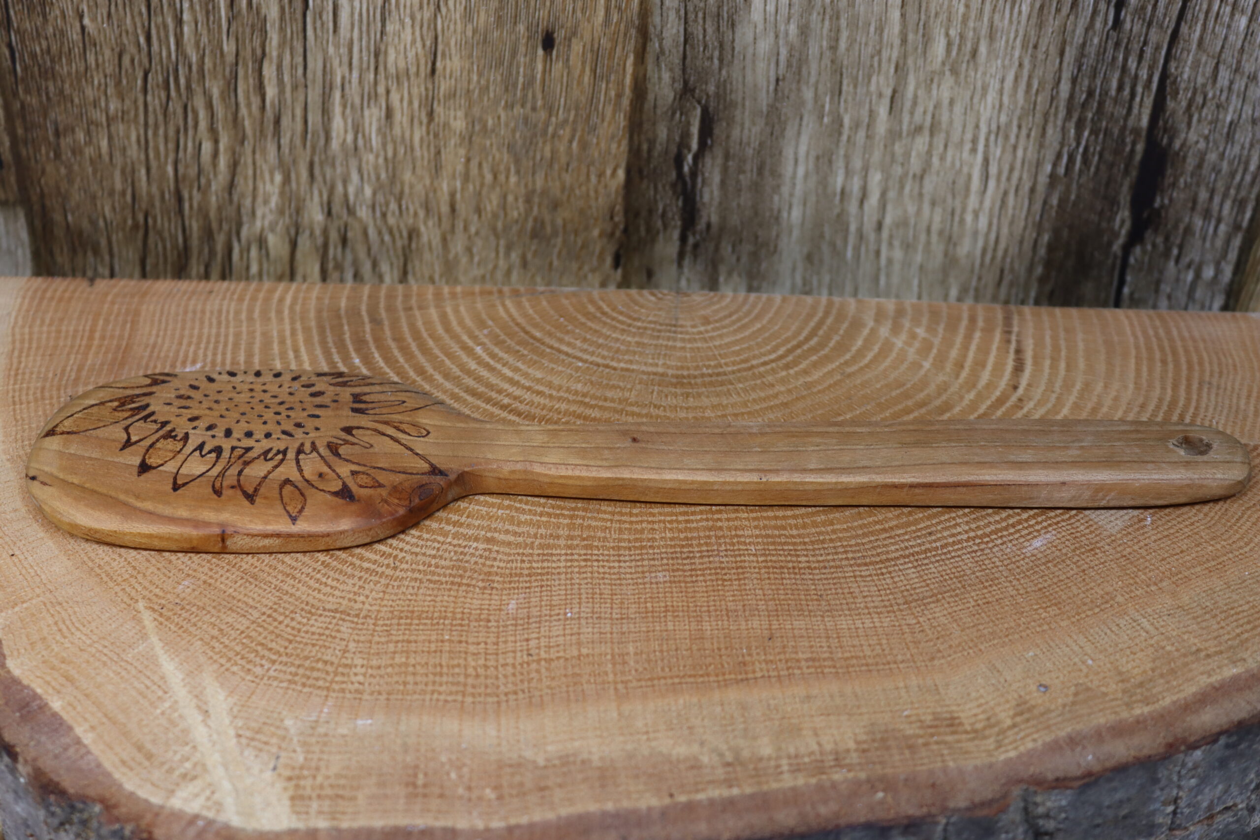 Cherry wood spatula with hand burned graphic